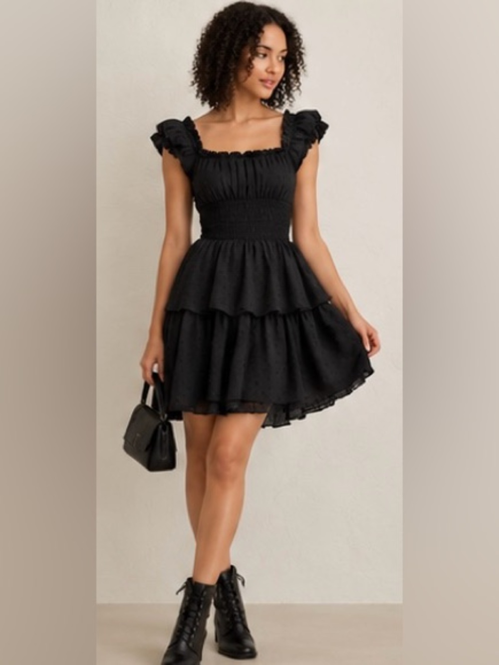 Black Ruffled Tiered Women's Dress